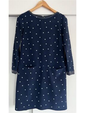 J.Crew 100% Silk Navy Polka Dot Shift Mini Dress Size 0 1960s Mod Retro Preppy